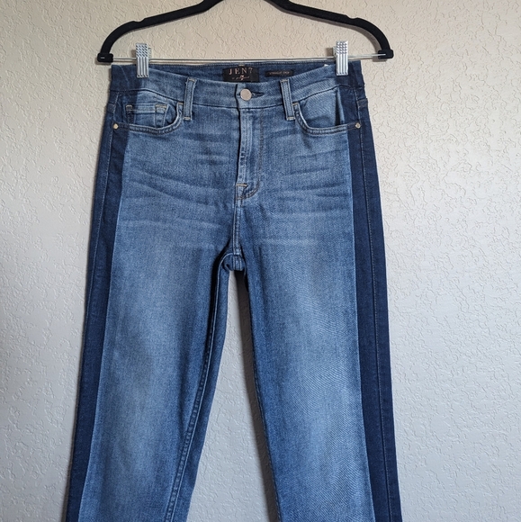 Jen7 by 7 for All Mankind Women's Size 4 Blue Cropped Straight Fringe Hem Jeans - Picture 3 of 14